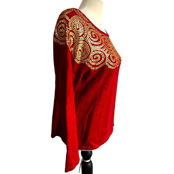 Vintage Linea by Louis Dell'Olio Red & Gold Sequin Sweater Sz Large Womens - Picture 5 of 9